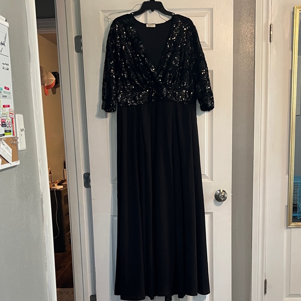 Kiyonna Black Sequin Long Sleeve Dress